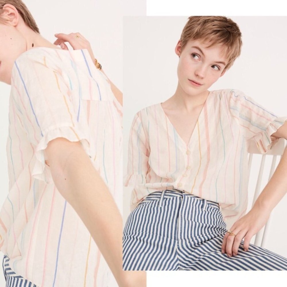 NWT  New Madewell Village Ruffle-Sleeve Shirt Size Small